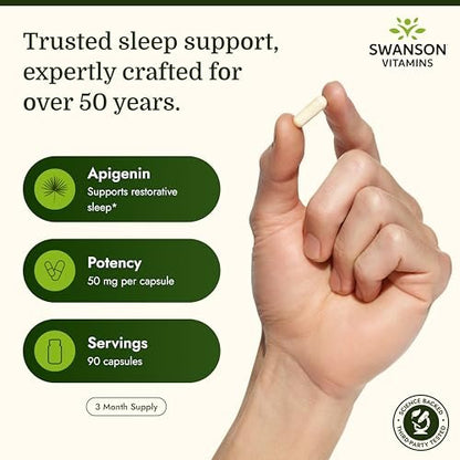 Swanson Apigenin – Schlaf- und Entspannungsergänzung – Natürliche Unterstützung – 90 Kapseln, 50 mg (Verpackung kann variieren)