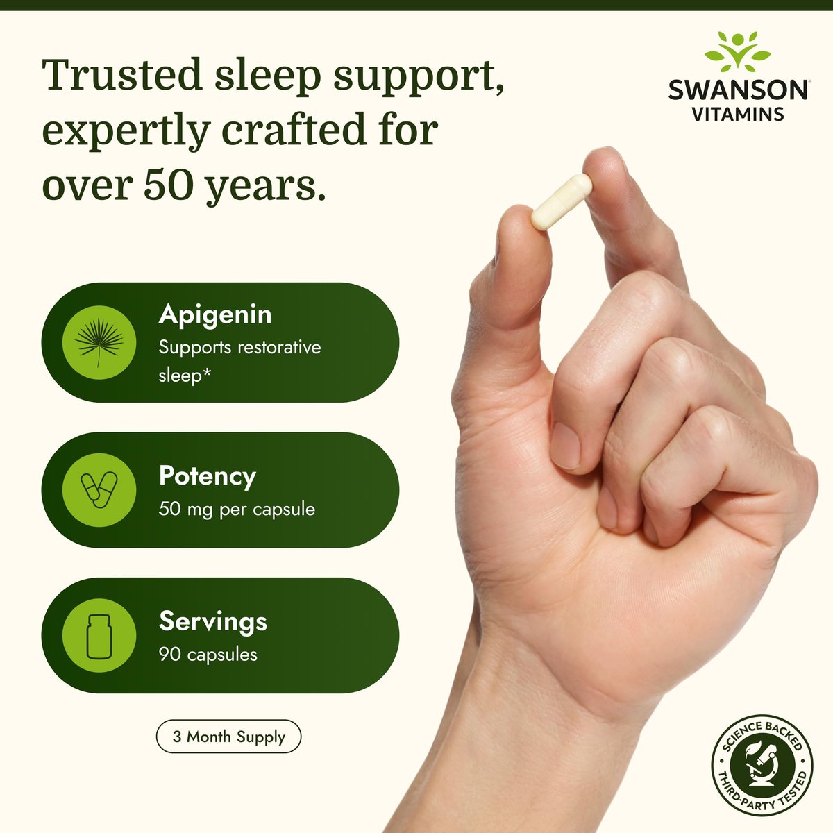 Swanson Apigenin – Schlaf- und Entspannungsergänzung – Natürliche Unterstützung – 90 Kapseln, 50 mg (Verpackung kann variieren)