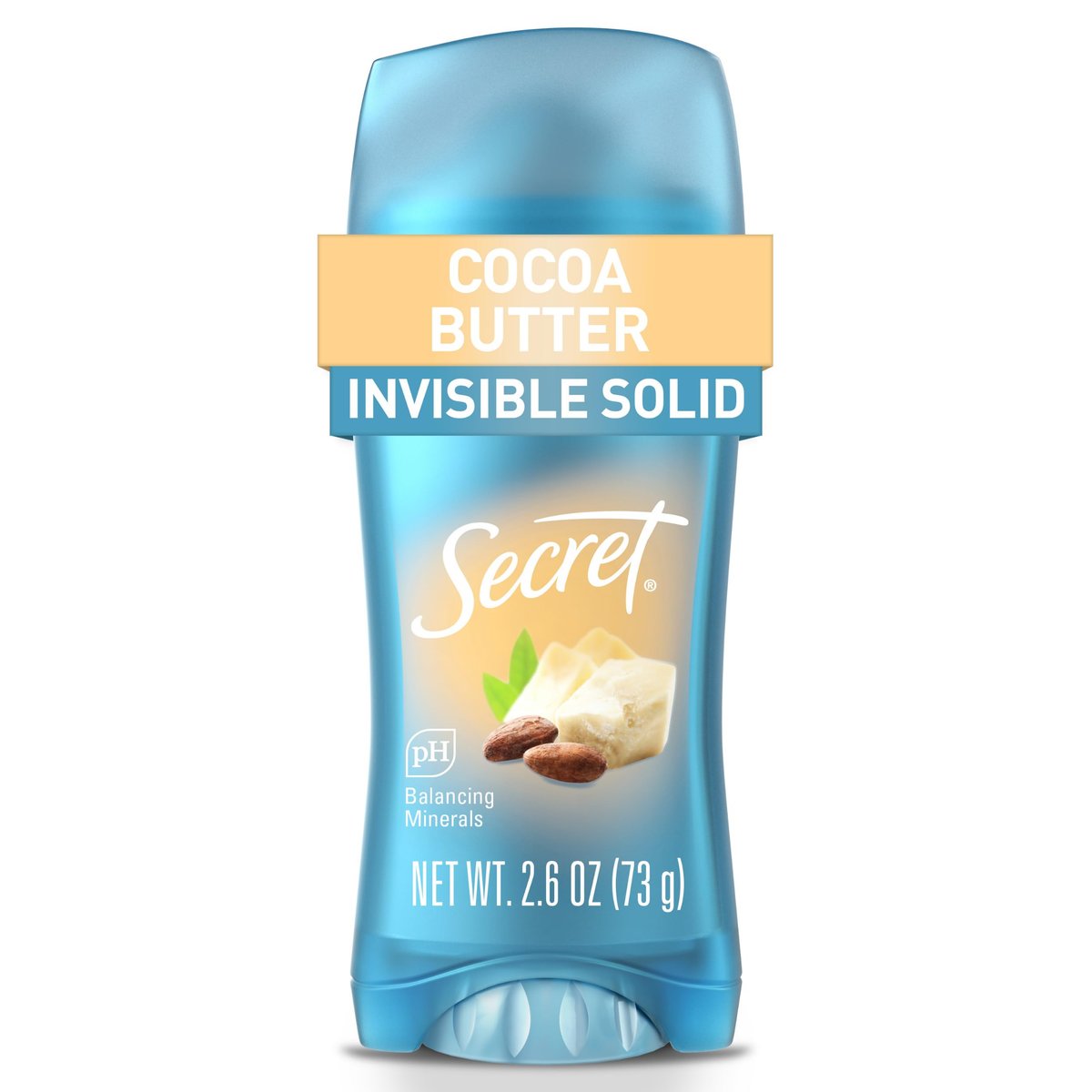 Secret Fresh Antitranspirant Deodorant für Frauen, 72h atmungsaktiver Schweiß- und Geruchsschutz, sofortige Frische & sanfte, pH-ausgleichende Mineralien, unsichtbarer Feststoff, Kakaobutterduft, 2,6 oz