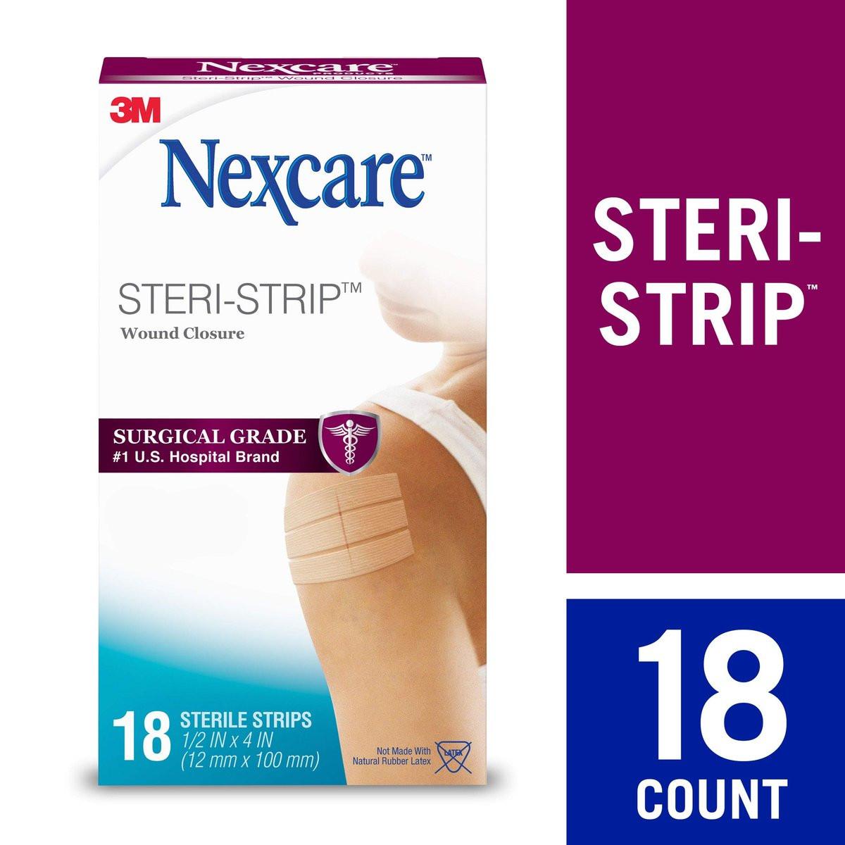 Nexcare Steri-Strip Wundverschlussstreifen, atmungsaktive Streifen zum festen Verschließen kleiner Wunden, ideal nach Nähten oder Klammern – 18 Stück