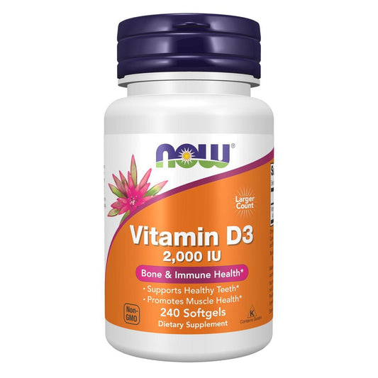 NOW Foods Vitamin D-3 2.000 IE Hochdosiert, Strukturelle Unterstützung*, 240 Weichkapseln
