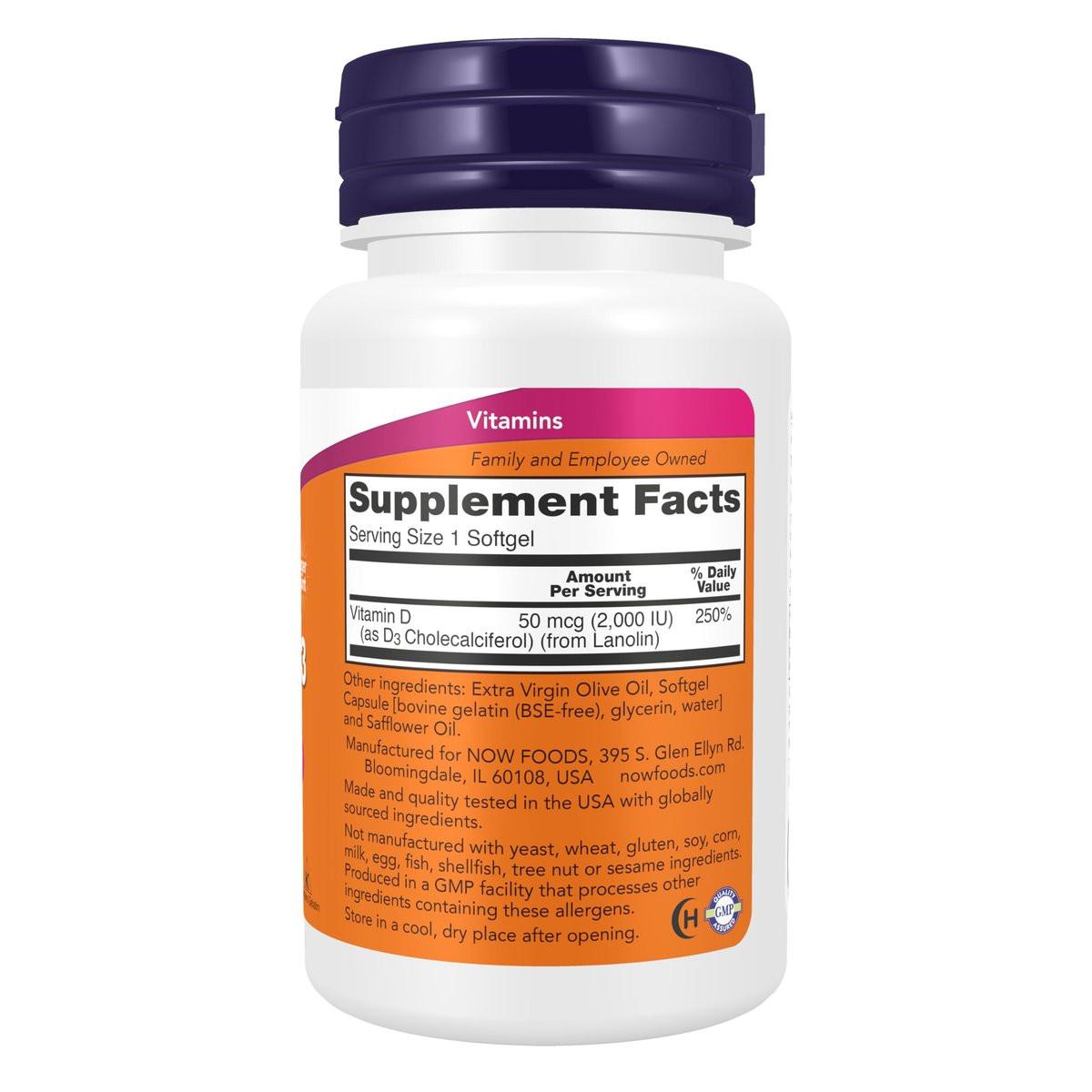 NOW Foods Vitamin D-3 2.000 IE Hochdosiert, Strukturelle Unterstützung*, 240 Weichkapseln
