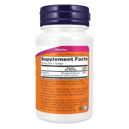 NOW Foods Vitamin D-3 2.000 IE Hochdosiert, Strukturelle Unterstützung*, 240 Weichkapseln