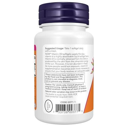 NOW Foods Vitamin D-3 2.000 IE Hochdosiert, Strukturelle Unterstützung*, 240 Weichkapseln