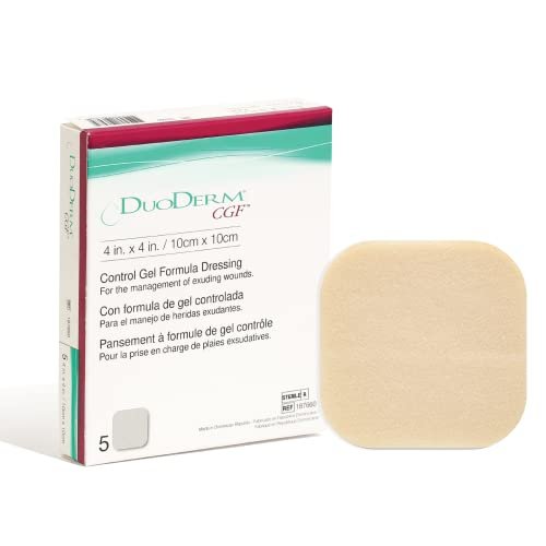 Convatec DuoDERM Kontroll-Gel-Formel 4x4 Zoll Hydrokolloid Steriler Haftverband für Teil- und Vollhautwunden, Medizinische Qualität, Latexfrei, Wasserdicht, Quadratisch, Beige, 5er Pack