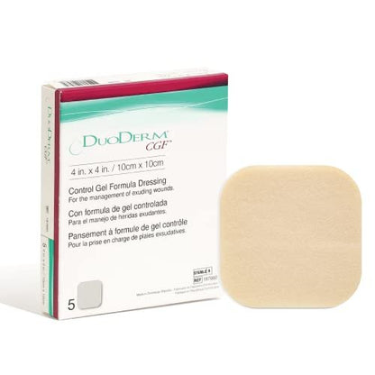 Convatec DuoDERM Kontroll-Gel-Formel 4x4 Zoll Hydrokolloid Steriler Haftverband für Teil- und Vollhautwunden, Medizinische Qualität, Latexfrei, Wasserdicht, Quadratisch, Beige, 5er Pack