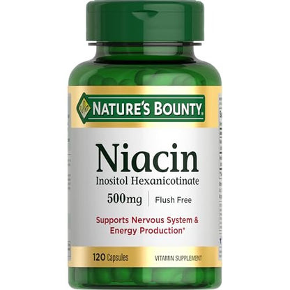 Nature's Bounty Niacin 500 mg Flush Free – Unterstützung für Zellenergie und Nervensystem, 120 Kapseln