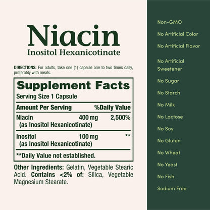 Nature's Bounty Niacin 500 mg Flush Free – Unterstützung für Zellenergie und Nervensystem, 120 Kapseln