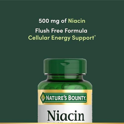 Nature's Bounty Niacin 500 mg Flush Free – Unterstützung für Zellenergie und Nervensystem, 120 Kapseln
