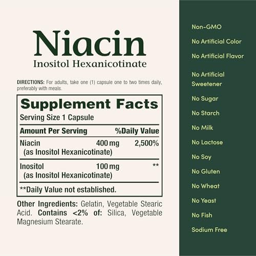 Nature's Bounty Niacin 500 mg Flush Free – Unterstützung für Zellenergie und Nervensystem, 120 Kapseln