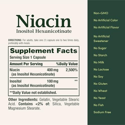 Nature's Bounty Niacin 500 mg Flush Free – Unterstützung für Zellenergie und Nervensystem, 120 Kapseln