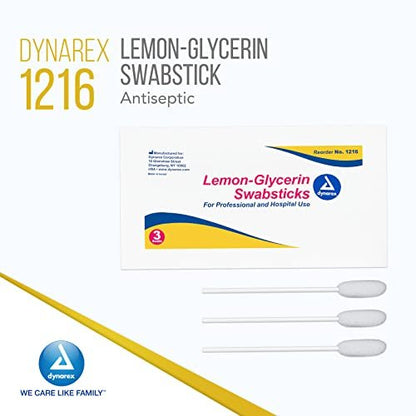 Dynarex Zitronen-Glycerin Wattestäbchen – 75 Stück (3er-Pack) für erfrischende Mundpflege bei Trockenheit