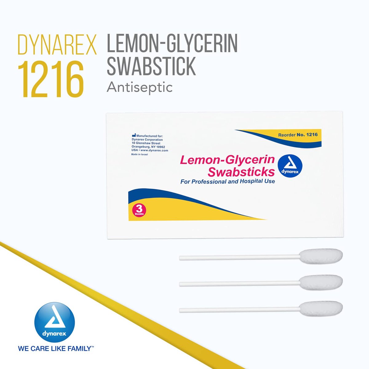 Dynarex Zitronen-Glycerin Wattestäbchen – 75 Stück (3er-Pack) für erfrischende Mundpflege bei Trockenheit