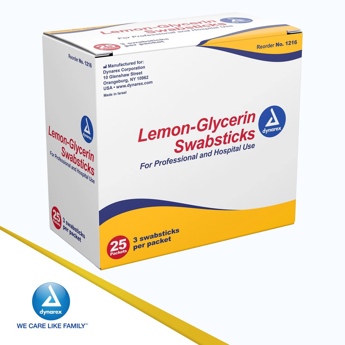 Dynarex Zitronen-Glycerin Wattestäbchen – 75 Stück (3er-Pack) für erfrischende Mundpflege bei Trockenheit