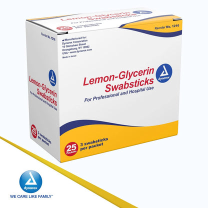 Dynarex Zitronen-Glycerin Wattestäbchen – 75 Stück (3er-Pack) für erfrischende Mundpflege bei Trockenheit