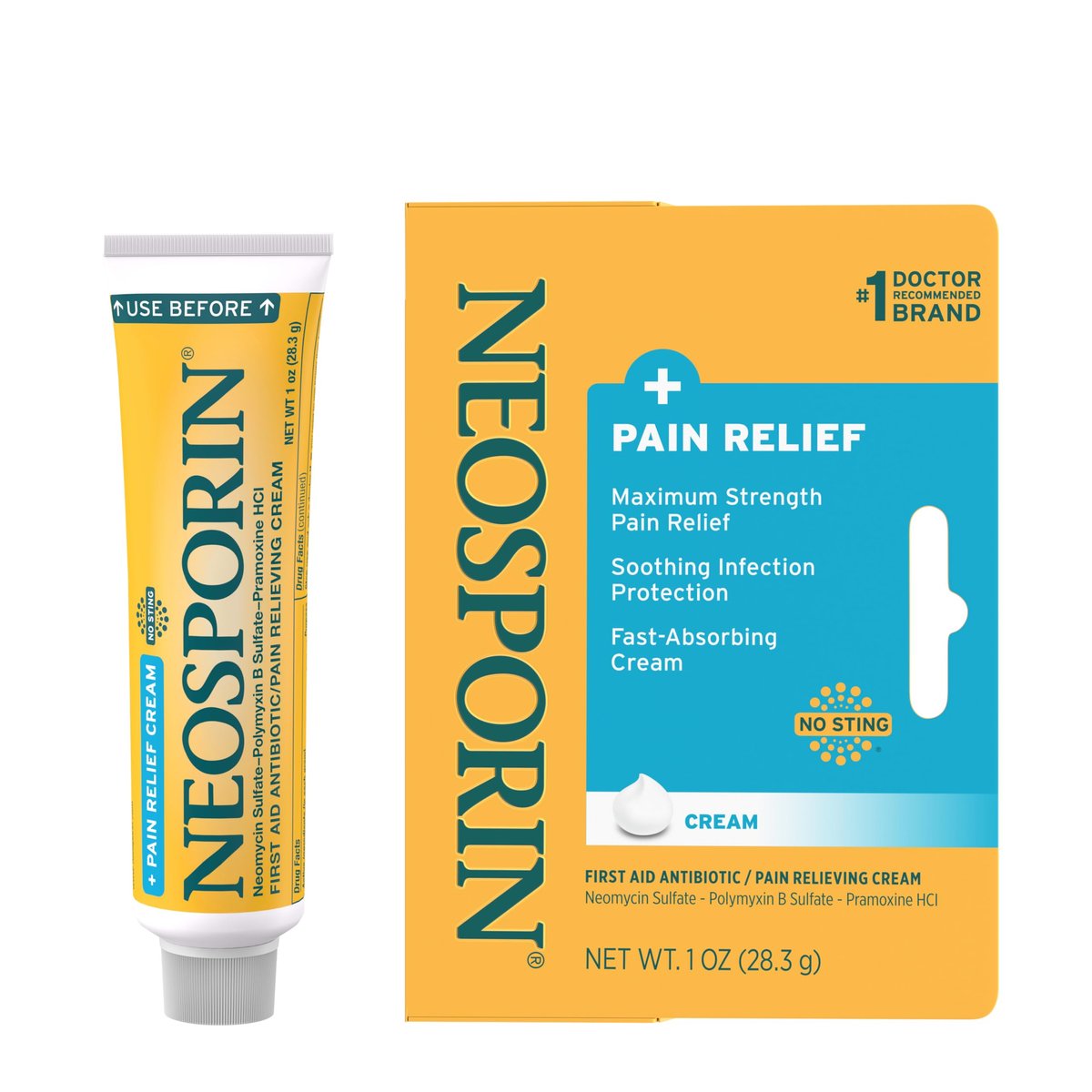 Neosporin + Maximale Schmerzlinderung Zweifach Wirkung Creme – Antibiotika & Analgetikum für Erste Hilfe bei kleinen Schnitten, Schürfwunden & Verbrennungen, 28 g
