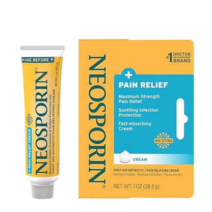 Neosporin + Maximale Schmerzlinderung Zweifach Wirkung Creme – Antibiotika & Analgetikum für Erste Hilfe bei kleinen Schnitten, Schürfwunden & Verbrennungen, 28 g