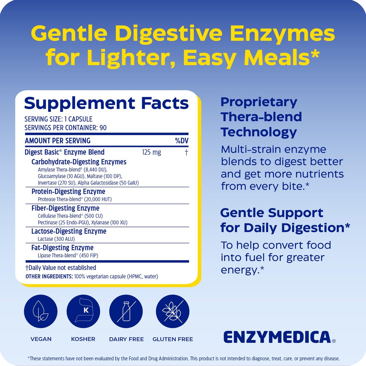 Enzymedica Digest Basic – Essentielle Verdauungsenzyme, volle Spektrum, 90 Kapseln