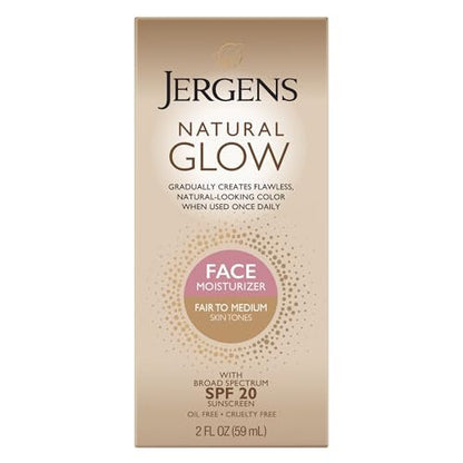 Jergens Natural Glow Tägliche Gesichtsfeuchtigkeitscreme mit Selbstbräuner, Helle bis Mittlere Hauttöne, 59 ml