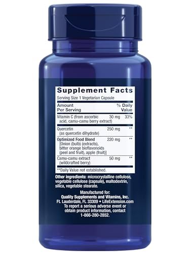Life Extension Optimiertes Quercetin 250 mg – Unterstützt Immun- und Herzgesundheit, Nicht-GVO, Glutenfrei – 60 vegane Kapseln