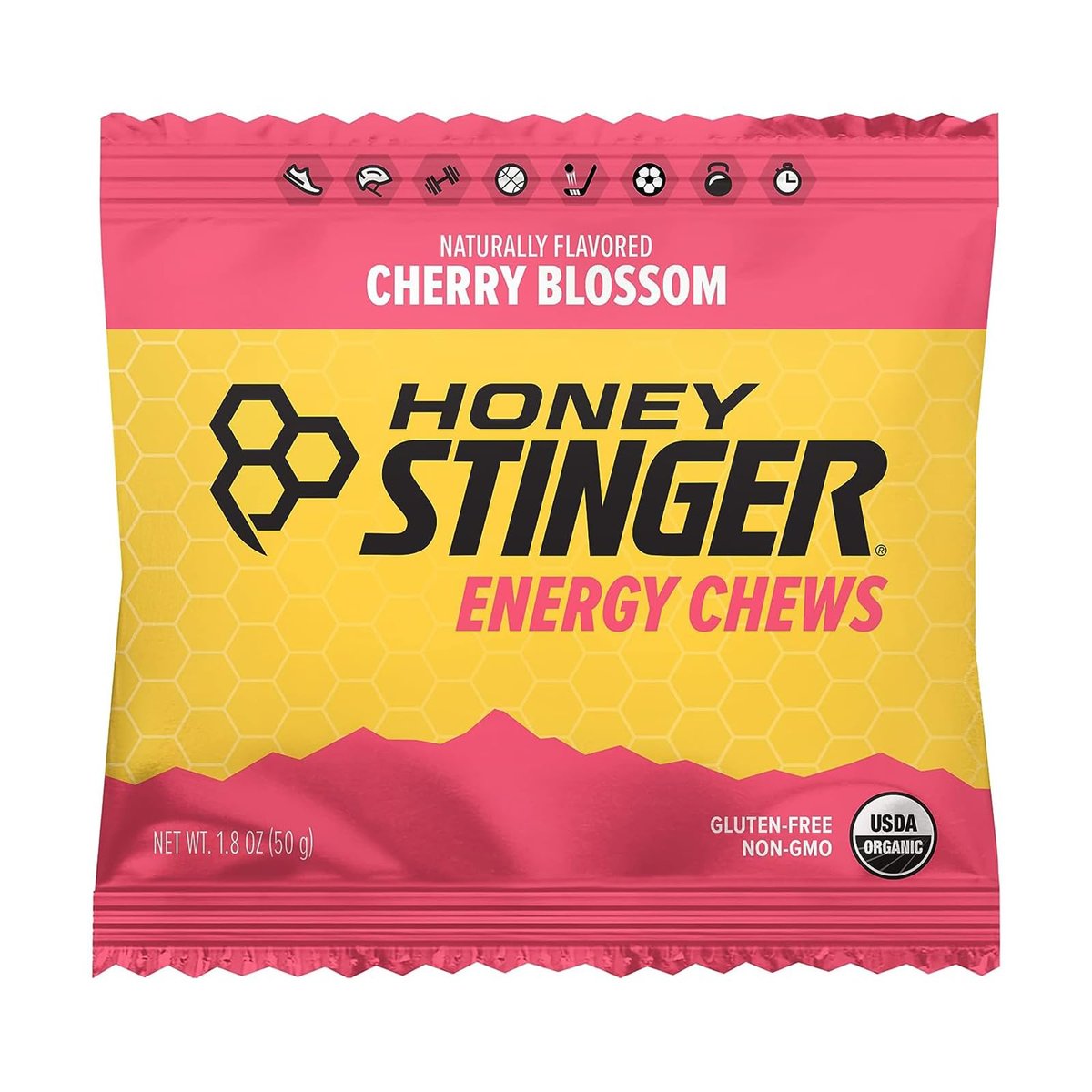 Honey Stinger Bio-Kirschblüten-Energiekaugummi, glutenfrei & koffeinfrei, für Training, Laufen und Sport, 21,6 Unzen (12er-Pack)