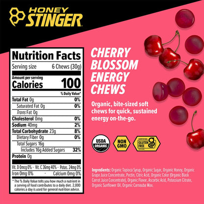 Honey Stinger Bio-Kirschblüten-Energiekaugummi, glutenfrei & koffeinfrei, für Training, Laufen und Sport, 21,6 Unzen (12er-Pack)