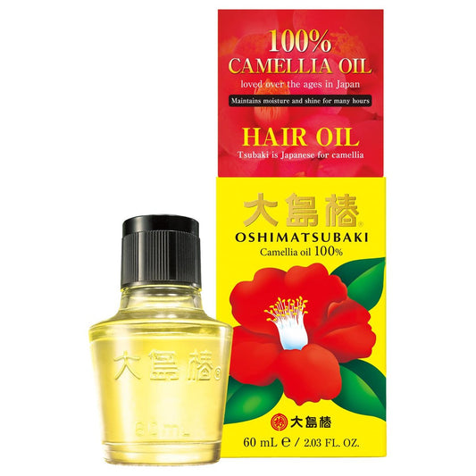 Oshima Tsubaki Kamelien-Samenöl – 100 % rein und natürlich, pflanzlich, Einzelinhaltsstoff, feuchtigkeitsspendend für Haare, Gesicht, Haut und Nägel, japanische Schönheit – 60 ml
