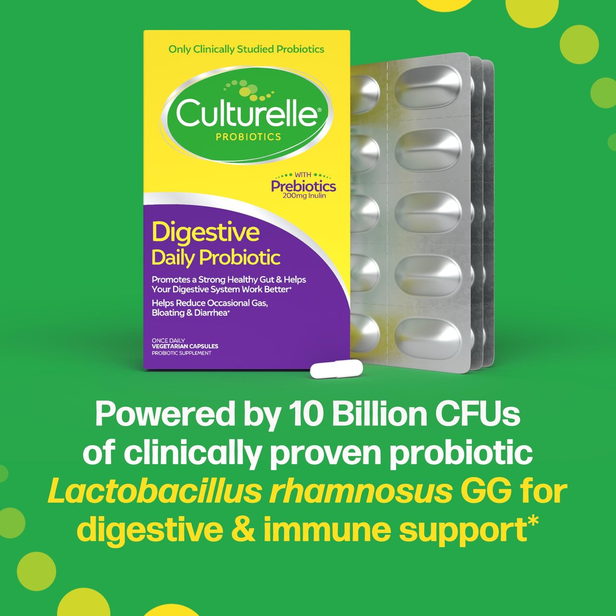 Culturelle Tägliche Probiotika Kapseln für Männer & Frauen – Der klinisch am meisten untersuchte probiotische Stamm – Unterstützt Verdauung & Darmgesundheit, gelegentlichen Durchfall, Blähungen – 30 Kapseln (1 Monatsvorrat)