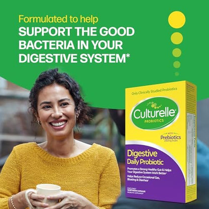 Culturelle Tägliche Probiotika Kapseln für Männer & Frauen – Der klinisch am meisten untersuchte probiotische Stamm – Unterstützt Verdauung & Darmgesundheit, gelegentlichen Durchfall, Blähungen – 30 Kapseln (1 Monatsvorrat)