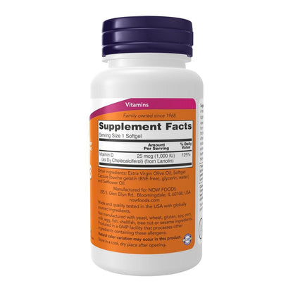 NOW Foods Vitamin D-3 1.000 IE – 360 Weichkapseln, hochdosiert für starke Knochen & Immunsystem