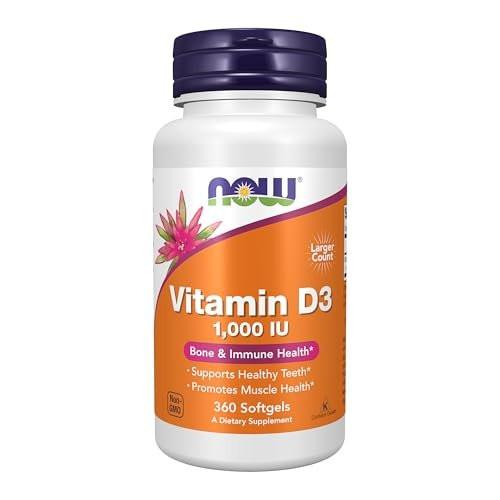 NOW Foods Vitamin D-3 1.000 IE – 360 Weichkapseln, hochdosiert für starke Knochen & Immunsystem