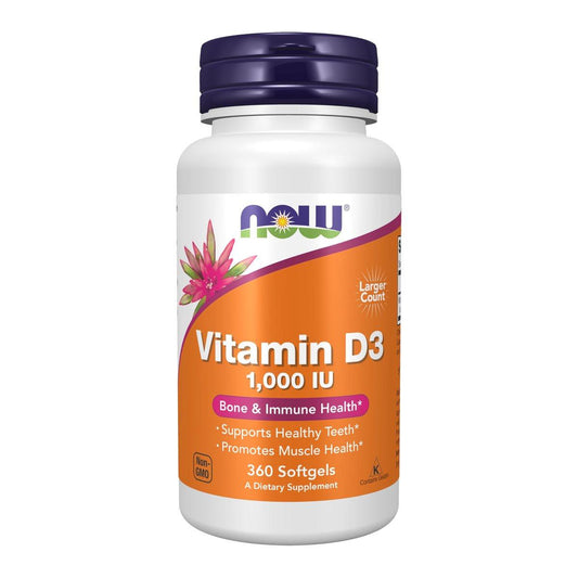 NOW Foods Vitamin D-3 1.000 IE – 360 Weichkapseln, hochdosiert für starke Knochen & Immunsystem