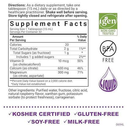 Bluebonnet Liquid Calcium Citrate Magnesium Citrate mit Vitamin D3 – 16 Fl Oz, Himbeergeschmack, für die Knochengesundheit, glutenfrei, sojafrei, milchfrei, koscher