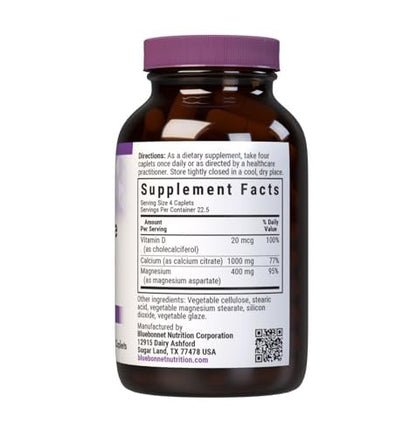 Bluebonnet Nutrition Calciumcitrat-Magnesium plus Vitamin D3 Kapseln - Knochengesundheit & Muskelentspannung, Non-GMO, gluten-, soja- & milchfrei, koscher, 90 Kapseln