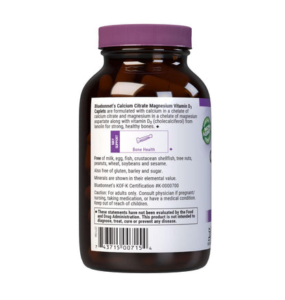 Bluebonnet Nutrition Calciumcitrat-Magnesium plus Vitamin D3 Kapseln - Knochengesundheit & Muskelentspannung, Non-GMO, gluten-, soja- & milchfrei, koscher, 90 Kapseln