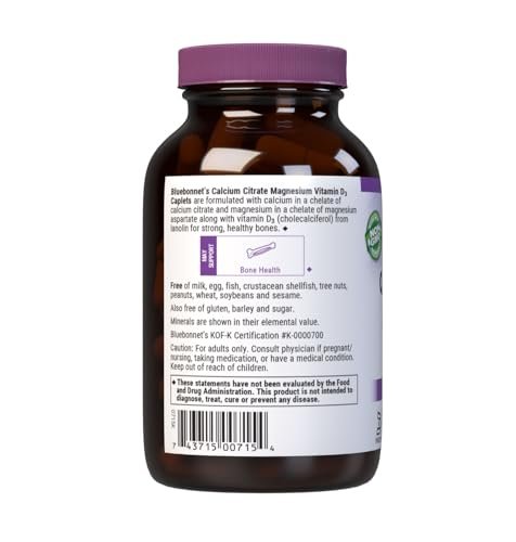 Bluebonnet Nutrition Calciumcitrat-Magnesium plus Vitamin D3 Kapseln - Knochengesundheit & Muskelentspannung, Non-GMO, gluten-, soja- & milchfrei, koscher, 90 Kapseln