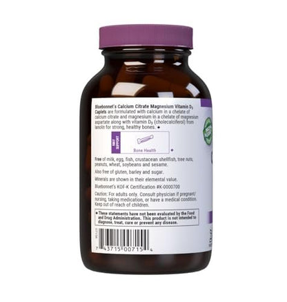 Bluebonnet Nutrition Calciumcitrat-Magnesium plus Vitamin D3 Kapseln - Knochengesundheit & Muskelentspannung, Non-GMO, gluten-, soja- & milchfrei, koscher, 90 Kapseln