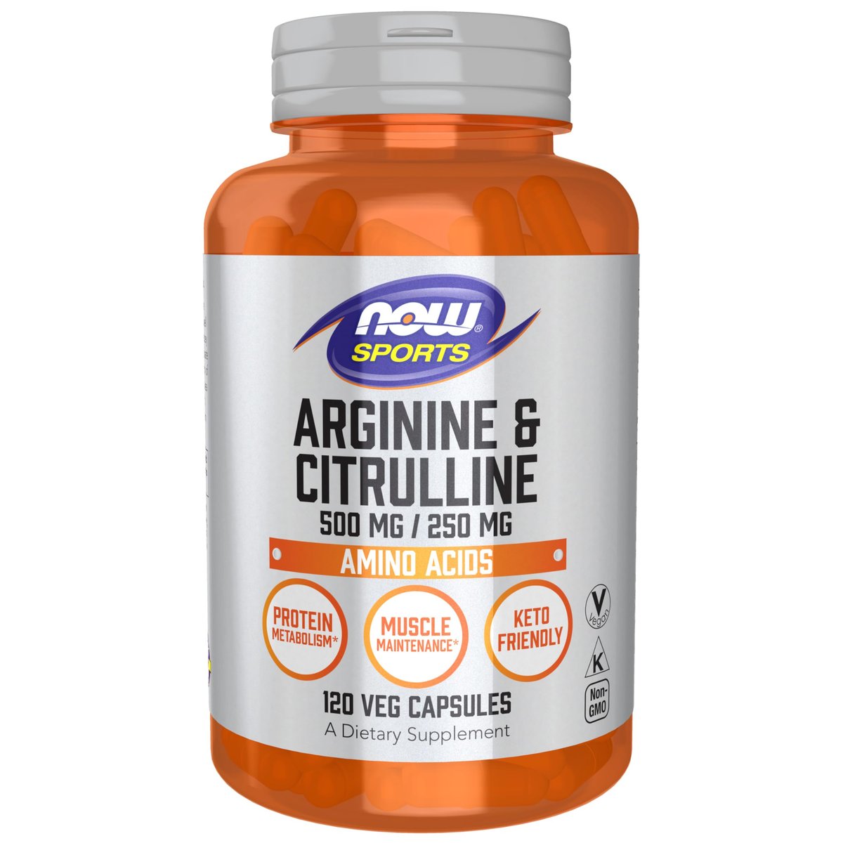 NOW Sports Nutrition Arginin & Citrullin 500 mg / 250 mg, Aminosäuren, 120 vegane Kapseln