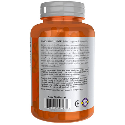 NOW Sports Nutrition Arginin & Citrullin 500 mg / 250 mg, Aminosäuren, 120 vegane Kapseln