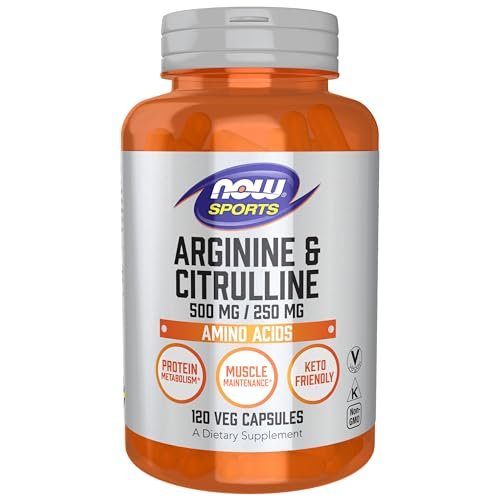 NOW Sports Nutrition Arginin & Citrullin 500 mg / 250 mg, Aminosäuren, 120 vegane Kapseln