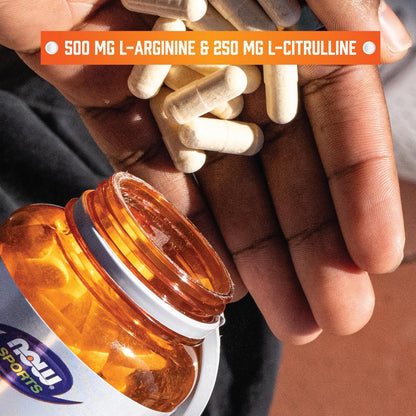 NOW Sports Nutrition Arginin & Citrullin 500 mg / 250 mg, Aminosäuren, 120 vegane Kapseln