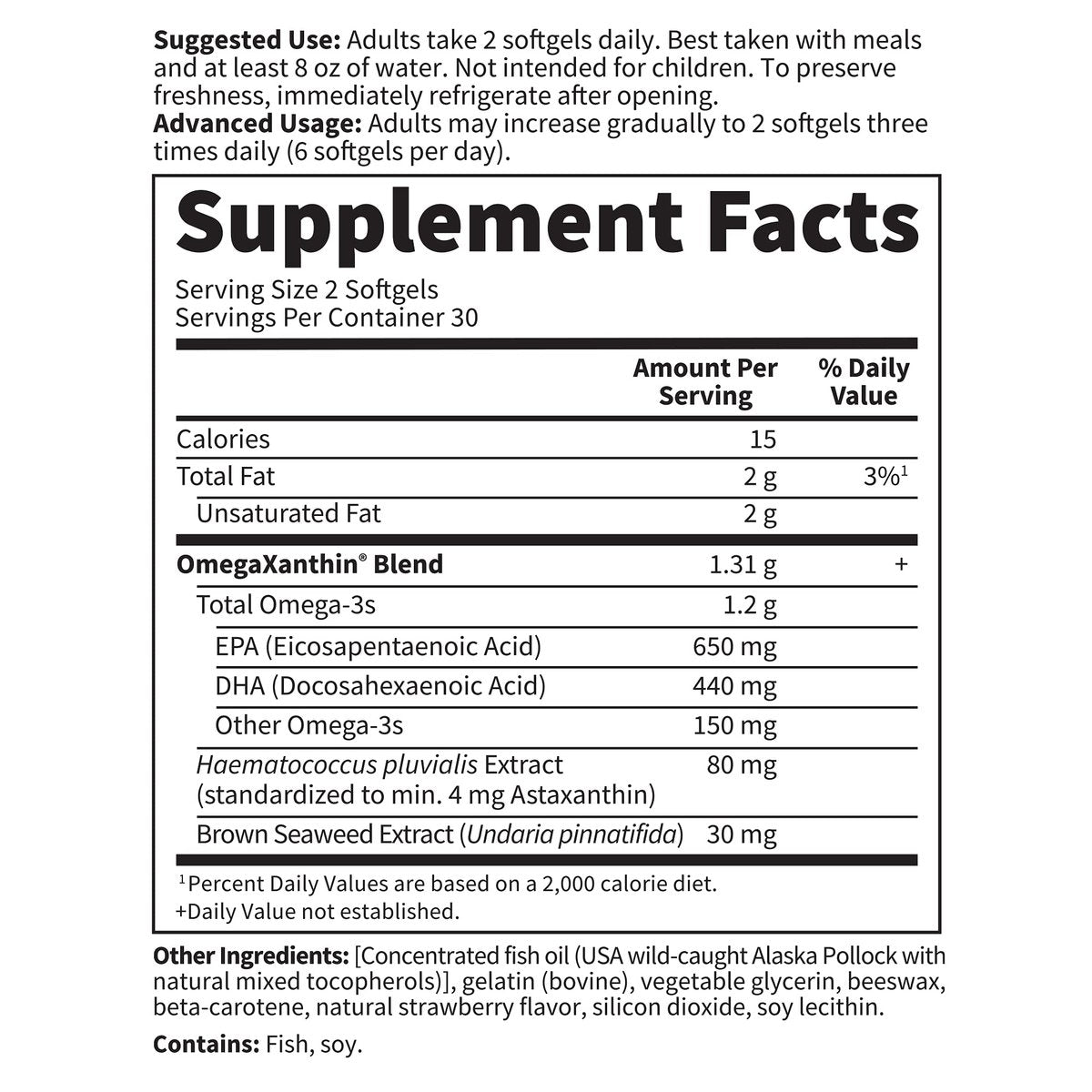 Garden of Life Oceans 3 Beyond Omega-3 mit OmegaXanthin – EPA, DHA, Fischöl mit 1200 mg Omega 3, Astaxanthin & Braunalgen-Extrakt – 60 Softgels