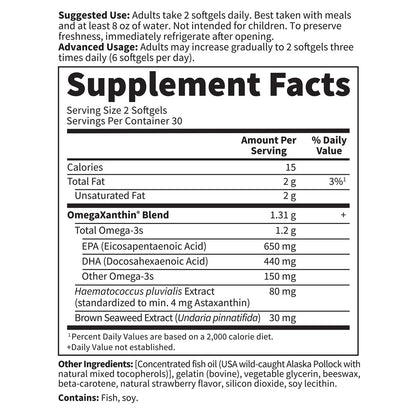 Garden of Life Oceans 3 Beyond Omega-3 mit OmegaXanthin – EPA, DHA, Fischöl mit 1200 mg Omega 3, Astaxanthin & Braunalgen-Extrakt – 60 Softgels