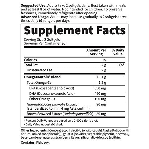 Garden of Life Oceans 3 Beyond Omega-3 mit OmegaXanthin – EPA, DHA, Fischöl mit 1200 mg Omega 3, Astaxanthin & Braunalgen-Extrakt – 60 Softgels