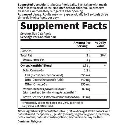 Garden of Life Oceans 3 Beyond Omega-3 mit OmegaXanthin – EPA, DHA, Fischöl mit 1200 mg Omega 3, Astaxanthin & Braunalgen-Extrakt – 60 Softgels