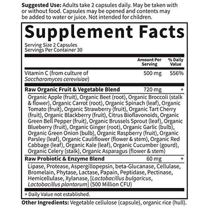 Garden of Life Vitamin Code Roh-Vitamin C - 60 Kapseln, 500 mg Vollwert-Vitamin C mit Obst- und Gemüsemischung & Probiotika, für Erwachsene, vegan, glutenfrei