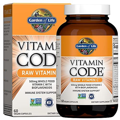 Garden of Life Vitamin Code Roh-Vitamin C - 60 Kapseln, 500 mg Vollwert-Vitamin C mit Obst- und Gemüsemischung & Probiotika, für Erwachsene, vegan, glutenfrei