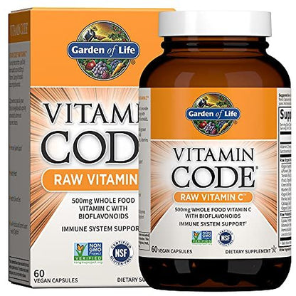 Garden of Life Vitamin Code Roh-Vitamin C - 60 Kapseln, 500 mg Vollwert-Vitamin C mit Obst- und Gemüsemischung & Probiotika, für Erwachsene, vegan, glutenfrei