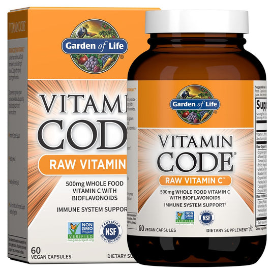 Garden of Life Vitamin Code Roh-Vitamin C - 60 Kapseln, 500 mg Vollwert-Vitamin C mit Obst- und Gemüsemischung & Probiotika, für Erwachsene, vegan, glutenfrei