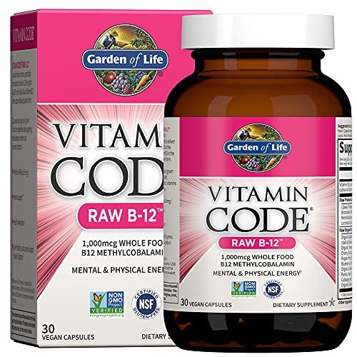 Garden of Life Vitamin Code Raw B-12 - 30 Kapseln, 1.000mcg Vollwert-B12 Methylcobalamin für Energie, veganes Methylcobalamin-Vitamin plus Probiotika und Enzyme, glutenfreies Nahrungsergänzungsmittel